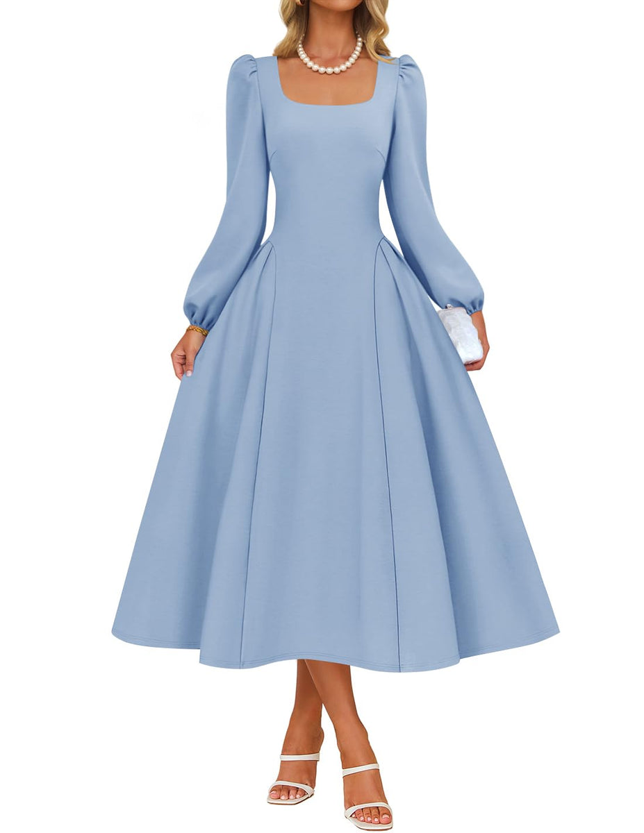 ZESICA Fall Square Neck Swing A Line Wedding Guest Evening Prom Dress