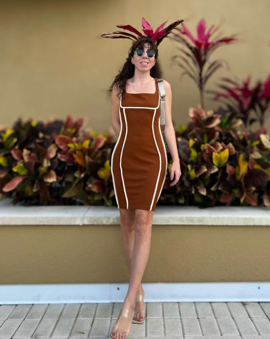ZESICA Square Neck Color Block Bodycon Sleeveless Mini Dress – zesica