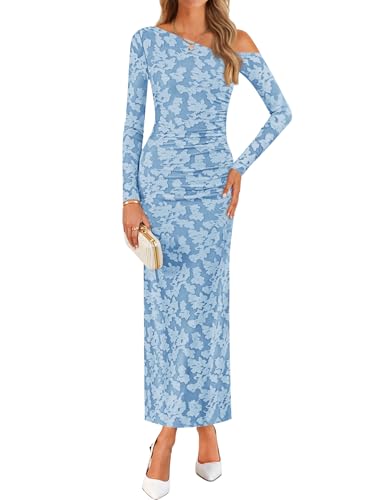ZESICA Floral Off Shoulder Bodycon Ruched Elegant Party Dress