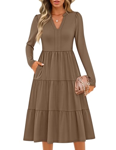 ZESICA V Neck Casual Loose Ruffle Flowy A Line Tiered Dress