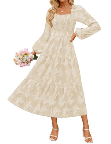 ZESICA Floral Long Sleeve Square Neck Flowy Vacation Dresses