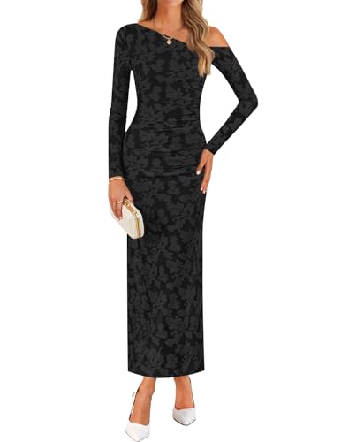 ZESICA Floral Off Shoulder Bodycon Ruched Elegant Party Dress