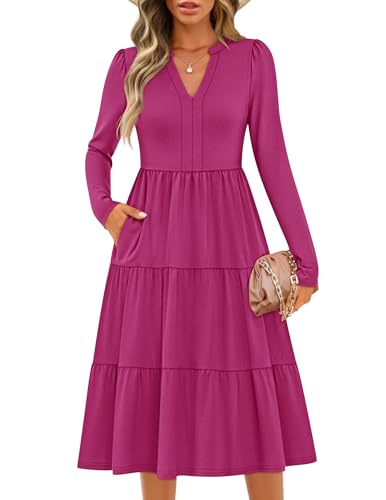 ZESICA V Neck Casual Loose Ruffle Flowy A Line Tiered Dress