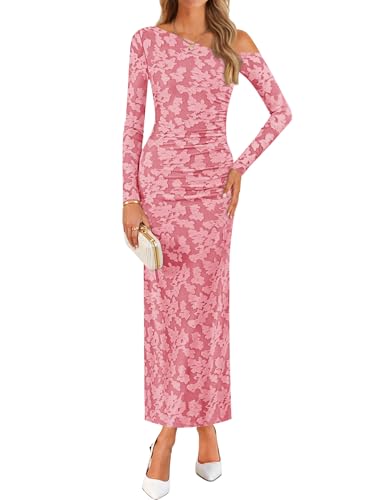 ZESICA Floral Off Shoulder Bodycon Ruched Elegant Party Dress