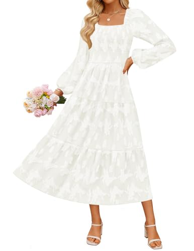 ZESICA Floral Long Sleeve Square Neck Flowy Vacation Dresses