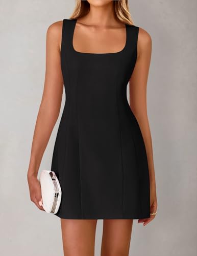 ZESICA Women's 2025 Summer Sleeveless Tank Mini Dresses Square Neck A zesica ZESICA Women's 2025 Summer Sleeveless Tank Mini Dresses Square Neck A zesica