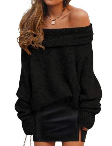 ZESICA Off The Shoulder Fall Sweaters Oversized Pullover Tops