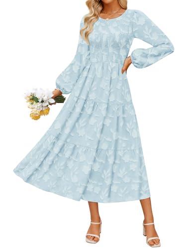 ZESICA Boho Floral Casual Crewneck Flowy Wedding Guest Dresses