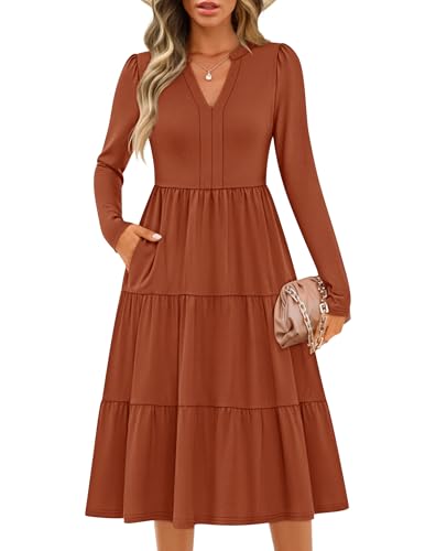 ZESICA V Neck Casual Loose Ruffle Flowy A Line Tiered Dress