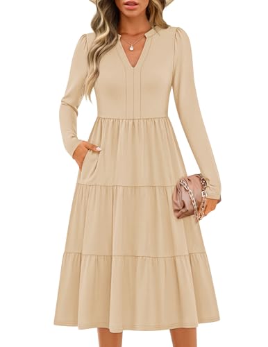 ZESICA V Neck Casual Loose Ruffle Flowy A Line Tiered Dress