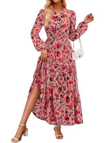 ZESICA Floral Print V Neck Empire Waist A Line Tiered Boho Dresses