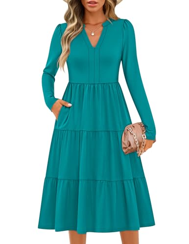 ZESICA V Neck Casual Loose Ruffle Flowy A Line Tiered Dress