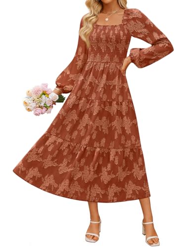 ZESICA Floral Long Sleeve Square Neck Flowy Vacation Dresses