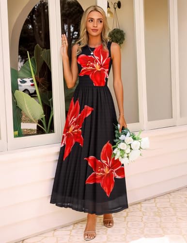 ZESICA Women's Summer Sleeveless Floral Maxi Dress 2026 Casual Crewnec – zesica