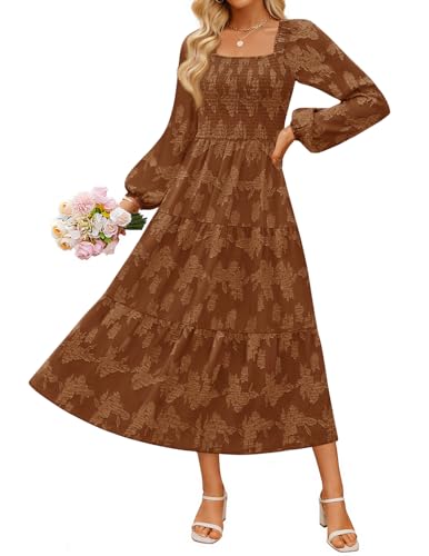 ZESICA Floral Long Sleeve Square Neck Flowy Vacation Dresses