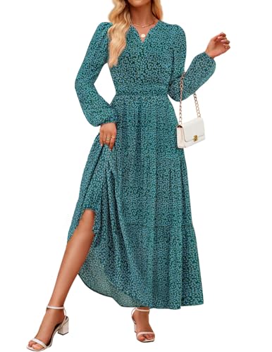 ZESICA Floral Print V Neck Empire Waist A Line Tiered Boho Dresses