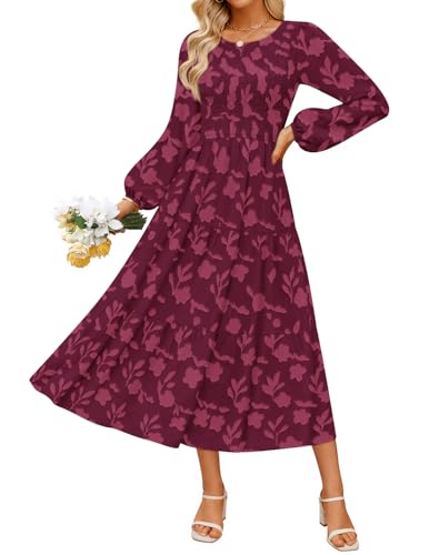 ZESICA Boho Floral Casual Crewneck Flowy Wedding Guest Dresses