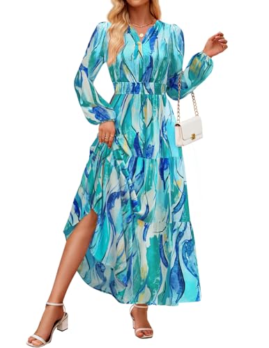 ZESICA Floral Print V Neck Empire Waist A Line Tiered Boho Dresses