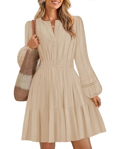 ZESICA Lightweight V Neck High Waist A Line Casual Party Dress