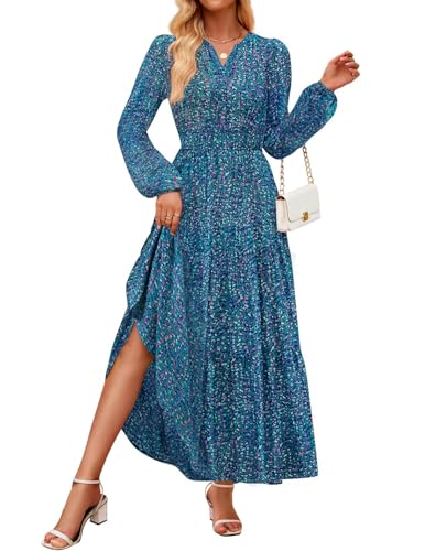 ZESICA Floral Print V Neck Empire Waist A Line Tiered Boho Dresses