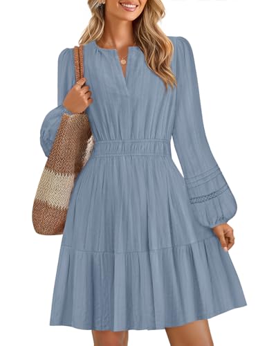 ZESICA Lightweight V Neck High Waist A Line Casual Party Dress
