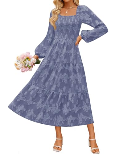 ZESICA Floral Long Sleeve Square Neck Flowy Vacation Dresses
