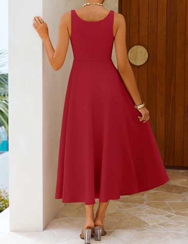 ZESICA Women's Summer Sleeveless Midi Dress 2026 Square Neck Elegant F –  zesica