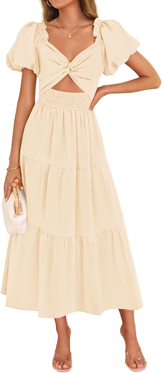 ZESICA Womens Summer Casual Flowy Vacation Maxi Dress 2026 Short Puff zesica ZESICA Womens Summer Casual Flowy Vacation Maxi Dress 2026 Short Puff zesica