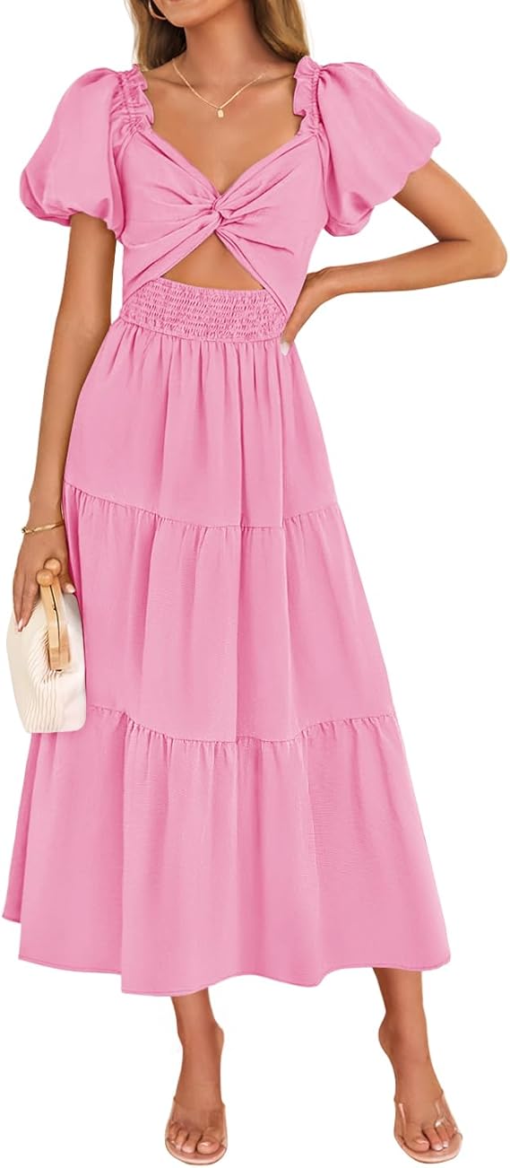 ZESICA Womens Summer Casual Flowy Vacation Maxi Dress 2026 Short Puff zesica ZESICA Womens Summer Casual Flowy Vacation Maxi Dress 2026 Short Puff zesica