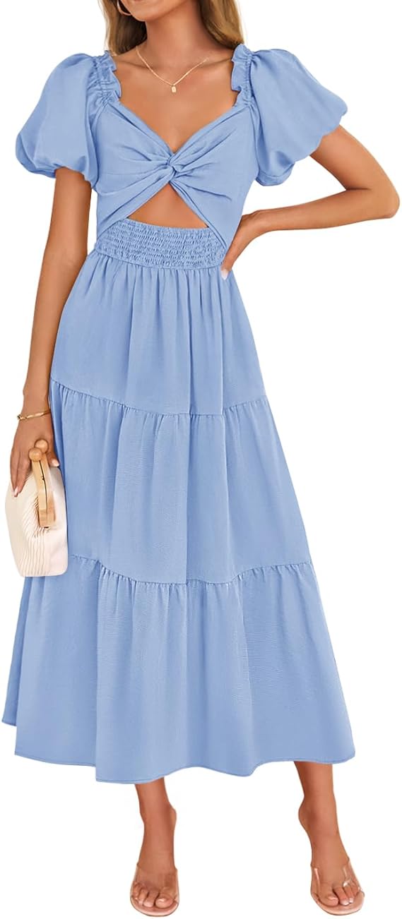 ZESICA Womens Summer Casual Flowy Vacation Maxi Dress 2026 Short Puff zesica ZESICA Womens Summer Casual Flowy Vacation Maxi Dress 2026 Short Puff zesica