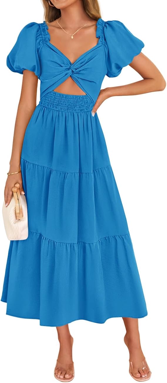 ZESICA Womens Summer Casual Flowy Vacation Maxi Dress 2026 Short Puff zesica ZESICA Womens Summer Casual Flowy Vacation Maxi Dress 2026 Short Puff zesica