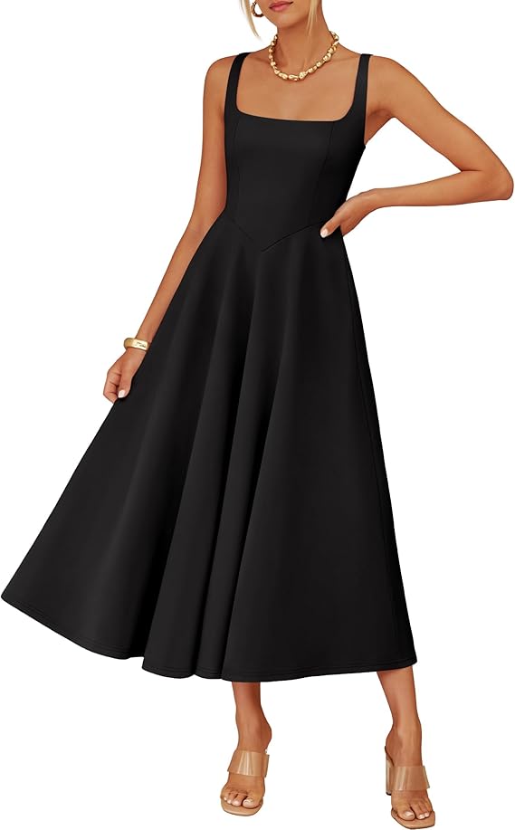 ZESICA Women's Summer Sleeveless Midi Dress 2026 Square Neck Elegant F zesica ZESICA Women's Summer Sleeveless Midi Dress 2026 Square Neck Elegant F zesica