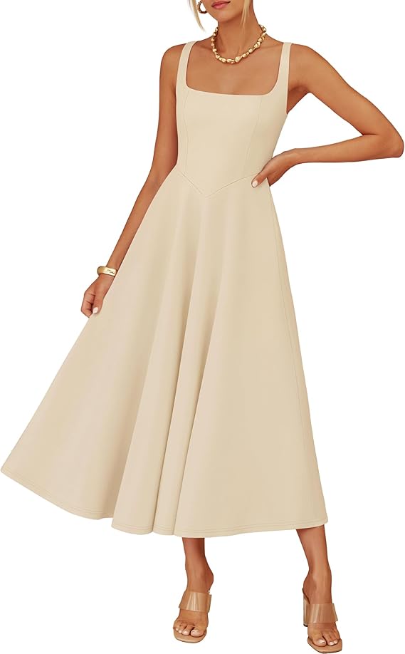 ZESICA Women's Summer Sleeveless Midi Dress 2026 Square Neck Elegant F zesica ZESICA Women's Summer Sleeveless Midi Dress 2026 Square Neck Elegant F zesica
