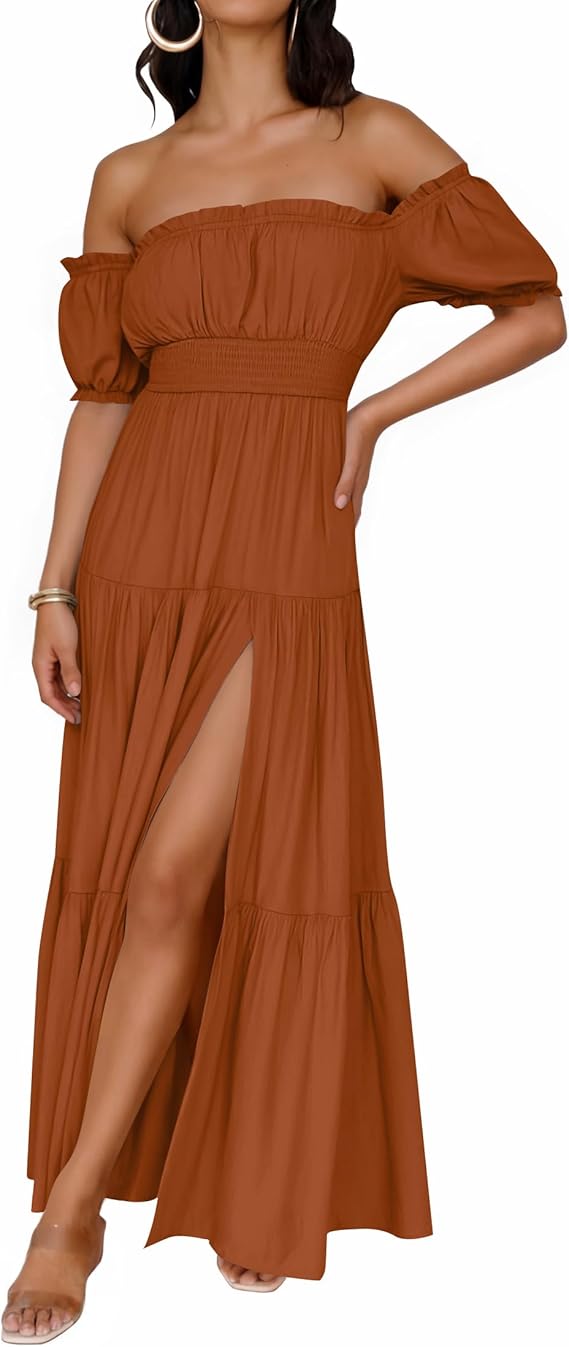 ZESICA Women's 2026 Boho Sexy Off Shoulder Short Sleeve Smocked Side S zesica ZESICA Women's 2026 Boho Sexy Off Shoulder Short Sleeve Smocked Side S zesica