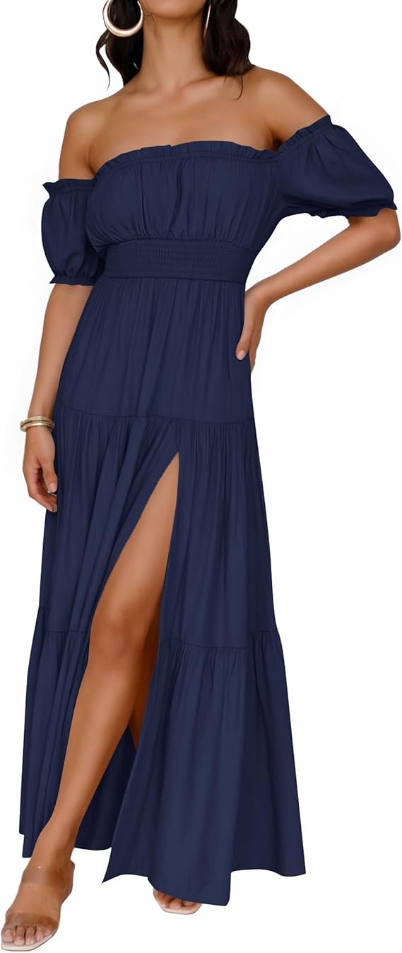 ZESICA Women's 2026 Boho Sexy Off Shoulder Short Sleeve Smocked Side S zesica ZESICA Women's 2026 Boho Sexy Off Shoulder Short Sleeve Smocked Side S zesica