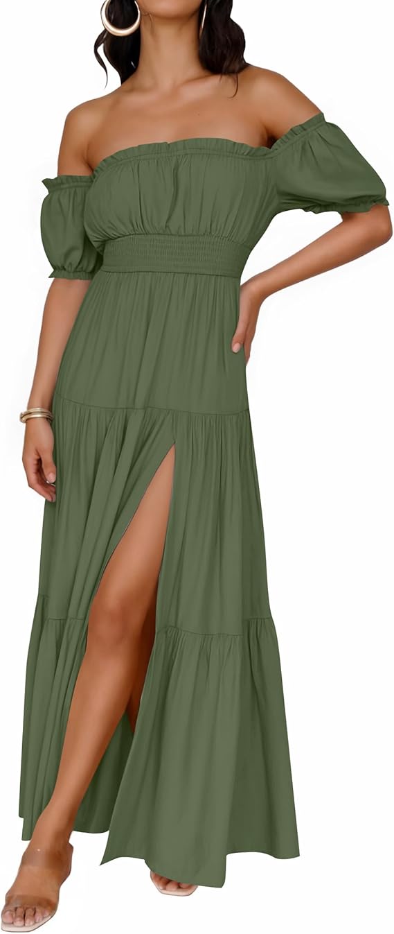 ZESICA Women's 2026 Boho Sexy Off Shoulder Short Sleeve Smocked Side S zesica ZESICA Women's 2026 Boho Sexy Off Shoulder Short Sleeve Smocked Side S zesica