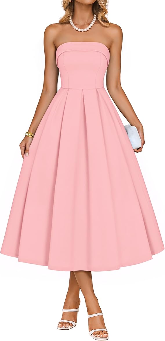ZESICA Women's Summer Strapless Cocktail Dresses 2026 Elegant Off Shou