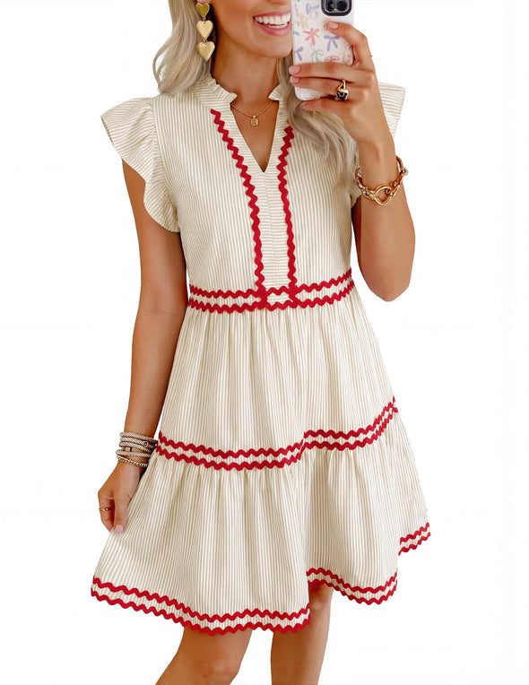 ZESICA Women's Summer Casual Mini Dress 2026 V Neck Flutter Sleeve Str –  zesica