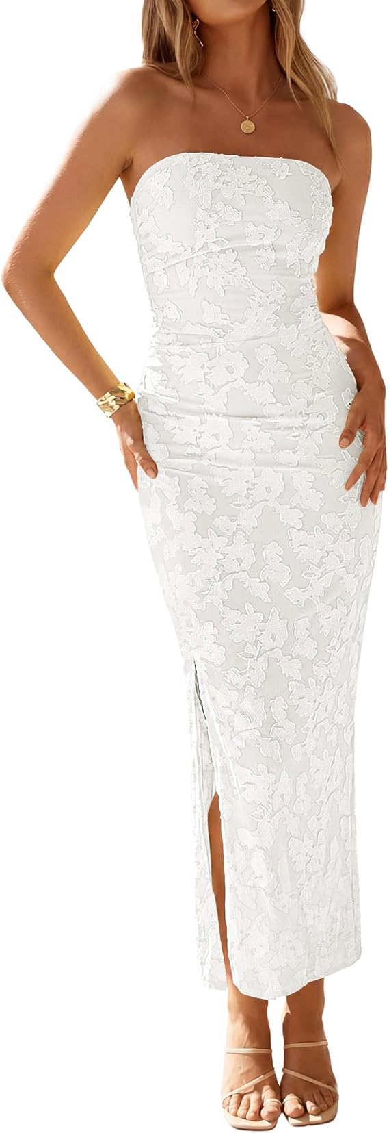 ZESICA Women's 2026 Summer Floral Strapless Maxi Dress Bodycon Mesh Be zesica ZESICA Women's 2026 Summer Floral Strapless Maxi Dress Bodycon Mesh Be zesica