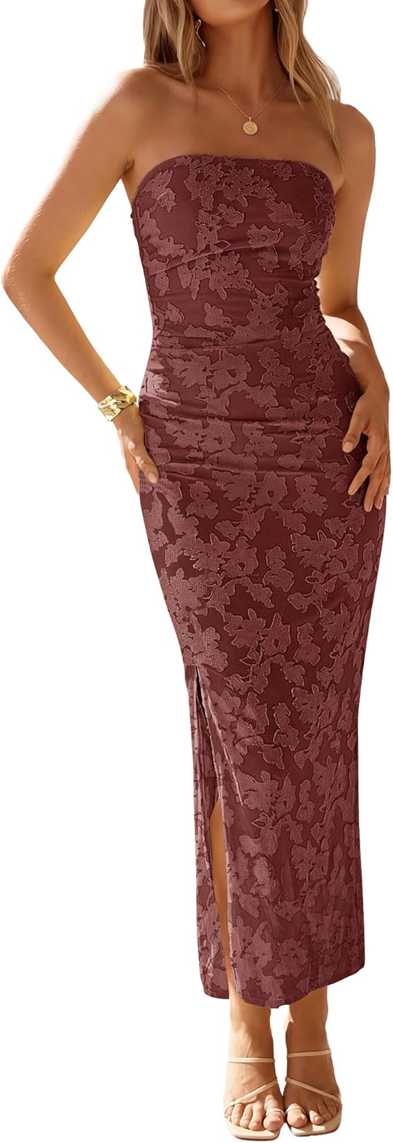 strapless maxi dresses for summer ZESICA Women's 2026 Summer Floral Strapless Maxi Dress Bodycon Mesh Be –  zesica