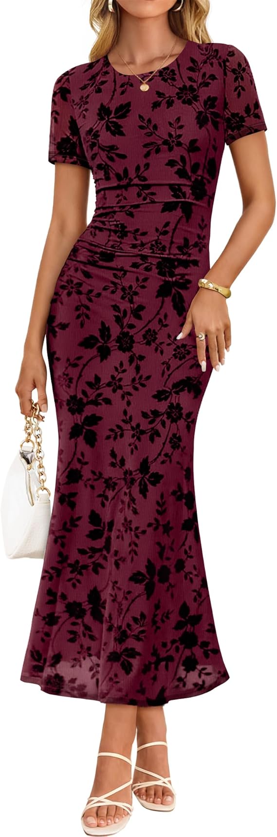 ZESICA Women's Summer Short Sleeve Floral Bodycon Dress 2026 Ruched Me zesica ZESICA Women's Summer Short Sleeve Floral Bodycon Dress 2026 Ruched Me zesica