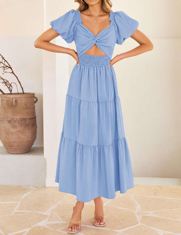 ZESICA Womens Summer Casual Flowy Vacation Maxi Dress 2026 Short Puff zesica ZESICA Womens Summer Casual Flowy Vacation Maxi Dress 2026 Short Puff zesica
