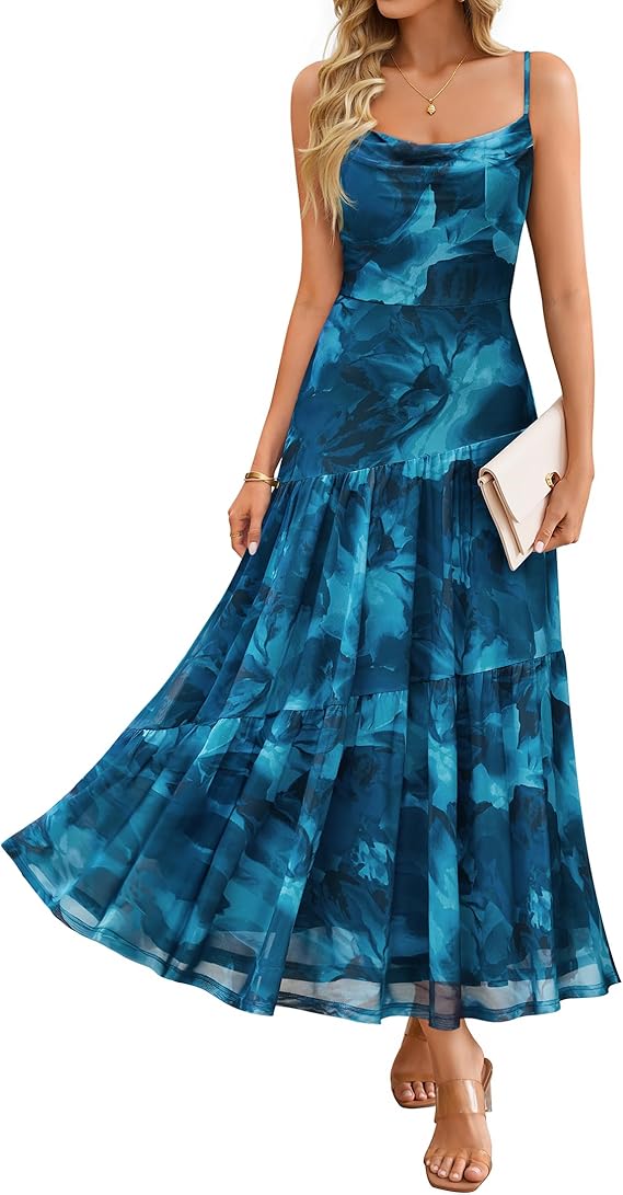 flowy puff sleeve dress PRETTYGARDEN Womens Summer Puff Short Sleeve Maxi Dress Square Neck Sm main image 0