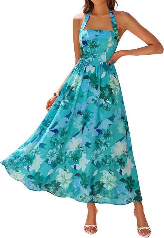 floral chiffon midi halter dress in turquoise multi Amazon.com: Adrianna Papell Women's Printed Mermaid Dress, Turquoise Multi,  16 : Clothing, Shoes & Jewelry