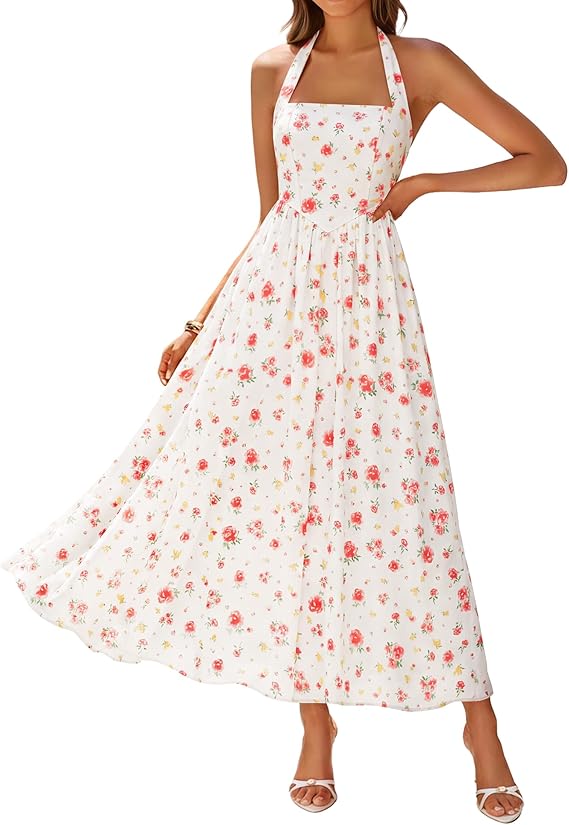 ZESICA Women's Summer Floral Halter Midi Dress 2026 Sleeveless Off Sho – zesica