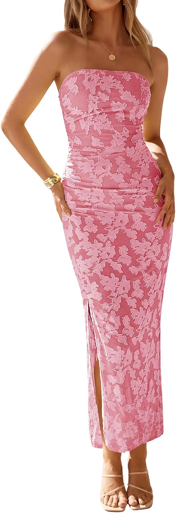strapless maxi dresses for summer ZESICA Women's 2026 Summer Floral Strapless Maxi Dress Bodycon Mesh Be –  zesica