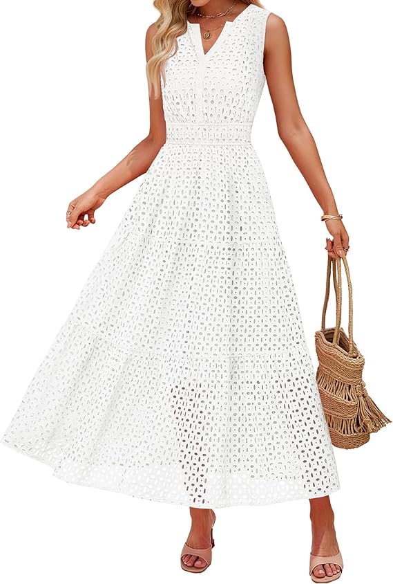 ZESICA Women's 2026 Summer Sleeveless Maxi Dress Casual V Neck Hollow zesica ZESICA Women's 2026 Summer Sleeveless Maxi Dress Casual V Neck Hollow zesica