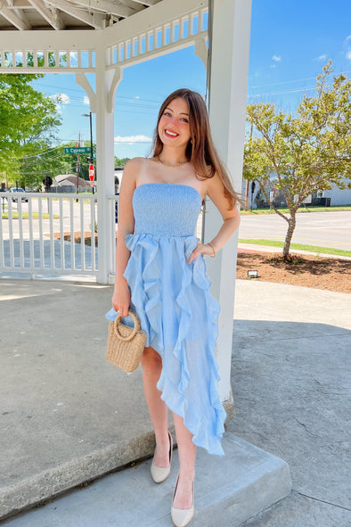 ZESICA Strapless Off Shoulder Smocked Tiered Ruffle Tube Sundress