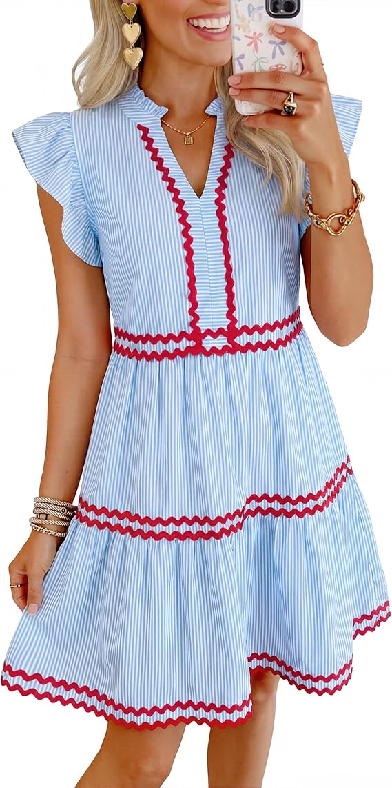 casual mini dresses ZESICA Women's Summer Casual Mini Dress 2026 V Neck Flutter Sleeve Str –  zesica