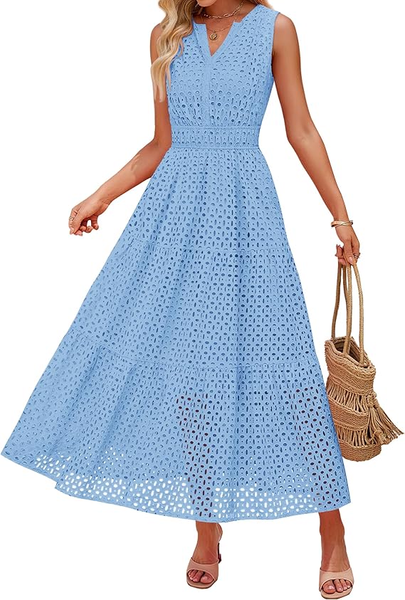 ZESICA Women's 2026 Summer Sleeveless Maxi Dress Casual V Neck Hollow zesica ZESICA Women's 2026 Summer Sleeveless Maxi Dress Casual V Neck Hollow zesica